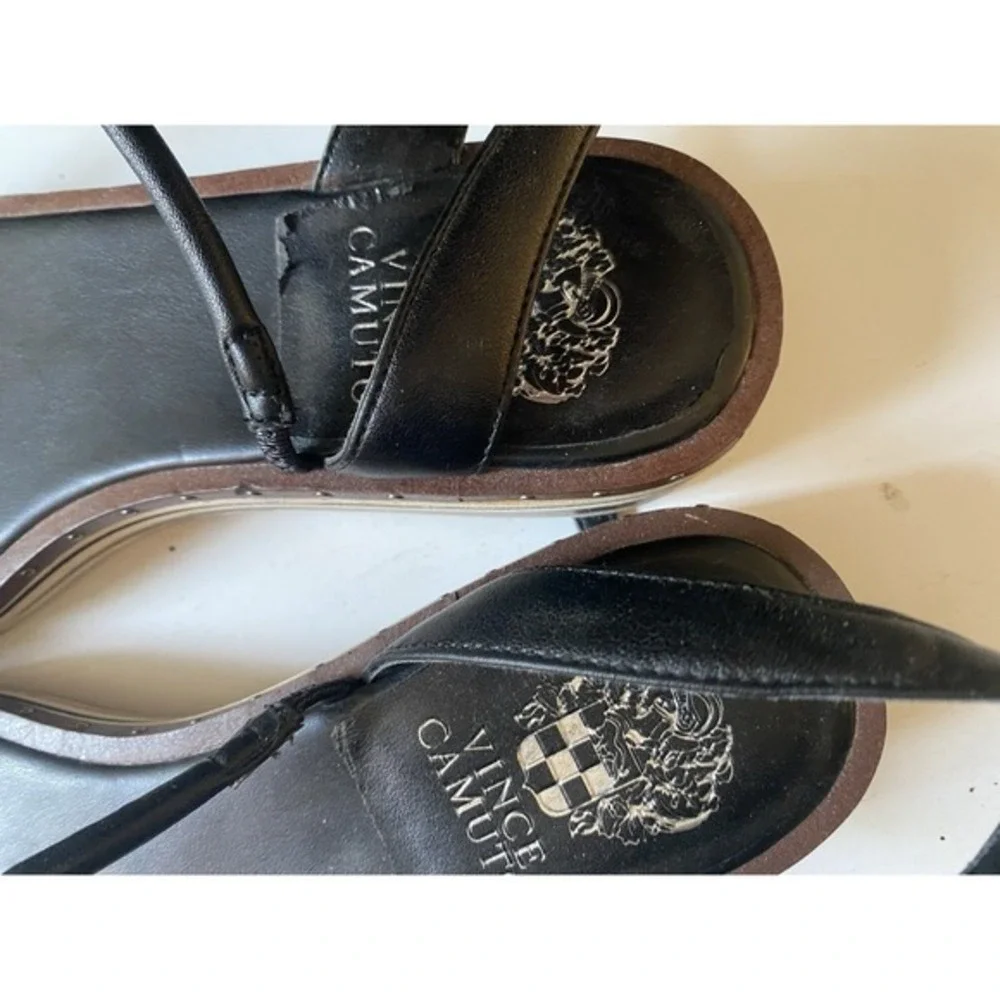 Vince Camuto Black Strappy Platform Wedge Sandals Studded Striped Sole womens 10